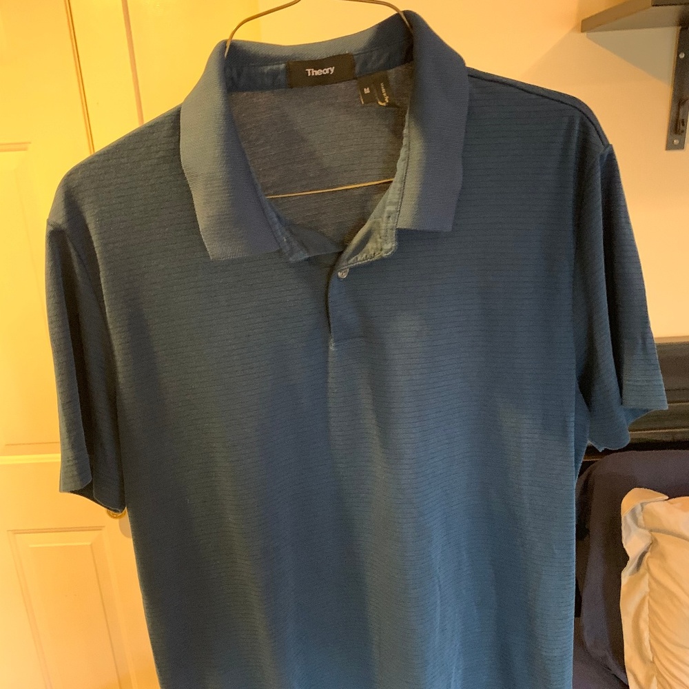 Men's Theory Blue Polo with light stripes